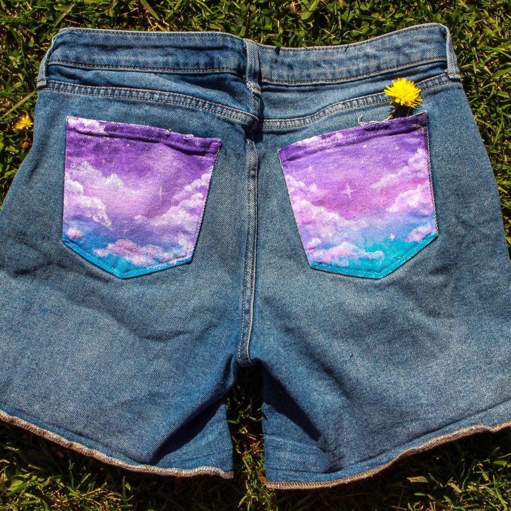 Medium Rise Galaxy Painted Jean Shorts
